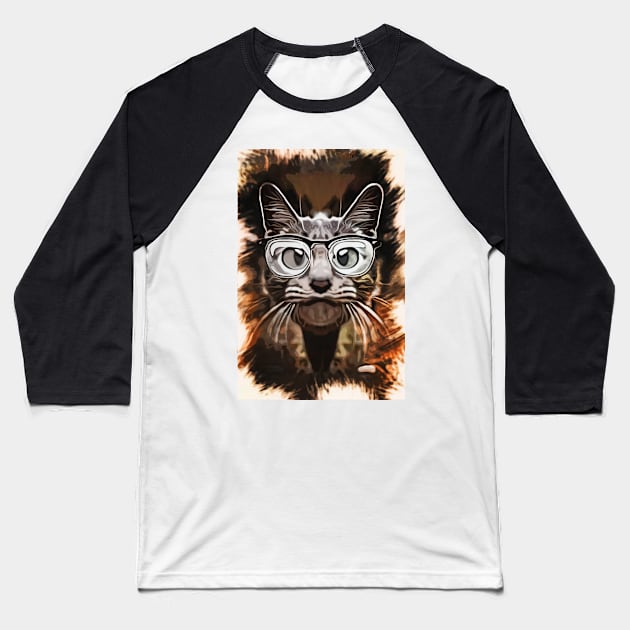 Curious Cat - Caricature Baseball T-Shirt by Naumovski